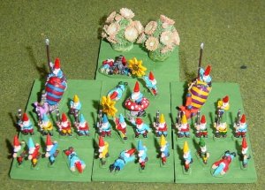 The 15mm Garden Gnome Army with alternate stronghold of some potted flowers